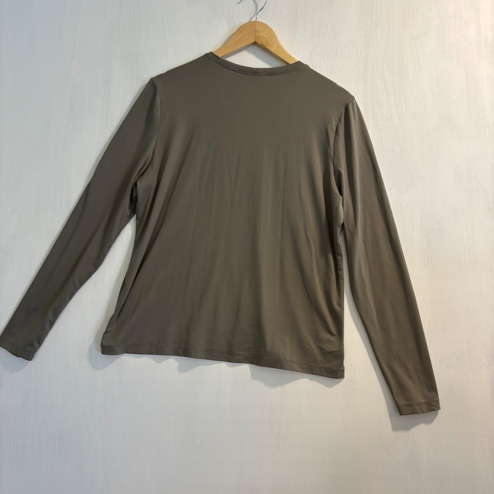 A'NUE Ligne Womens Long Sleeve Top Crew Neck Tactel Lycra Olive Drab Size L1